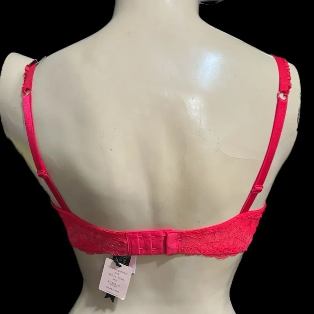 Victorias Secret Designer Collection Rhinestone Embellished Unlined Demi Bra Red